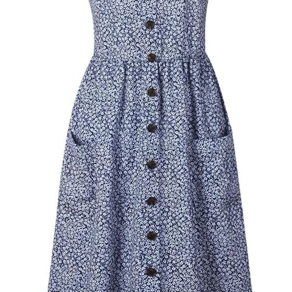 Blue & White Buttoned Sleeveless Midi Sundress
